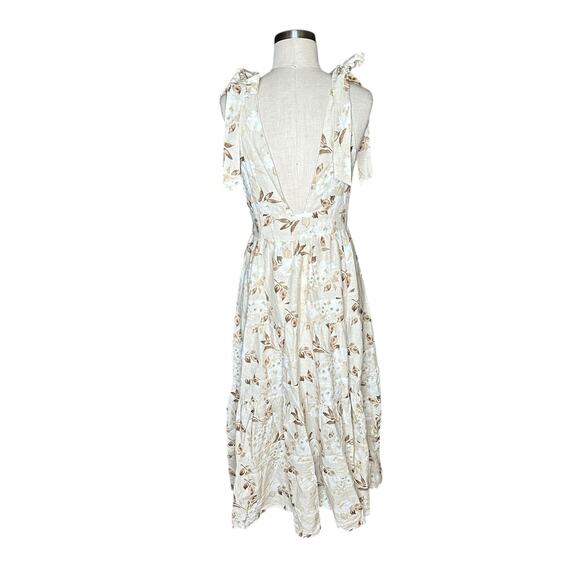 HOUSE OF HARLOW 1960 Tan Brown Cream Linen Tiered Midi Dress Floral Women's S - Picture 3 of 8